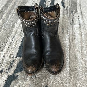 Authentic distressed Frye black leather moto boots